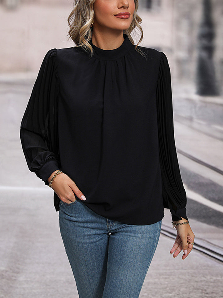 Round Neck Puff Sleeve Blouse BLUE ZONE PLANET