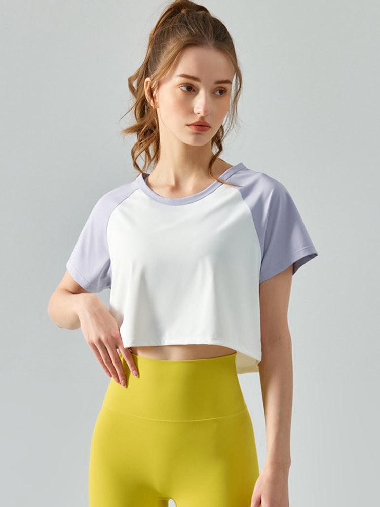 Round Neck Raglan Sleeve Cropped Sports Top BLUE ZONE PLANET