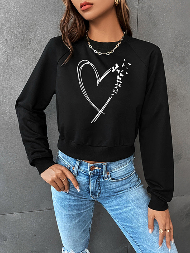 Round Neck Raglan Sleeve Heart Graphic Sweatshirt-TOPS / DRESSES-[Adult]-[Female]-2022 Online Blue Zone Planet