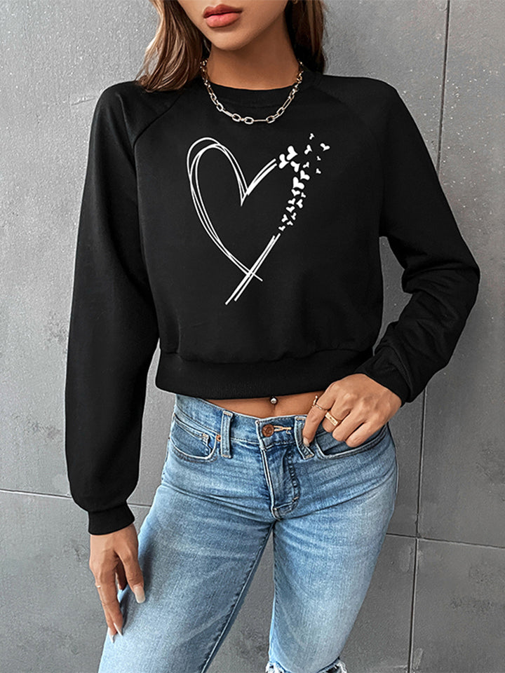 Round Neck Raglan Sleeve Heart Graphic Sweatshirt-TOPS / DRESSES-[Adult]-[Female]-2022 Online Blue Zone Planet