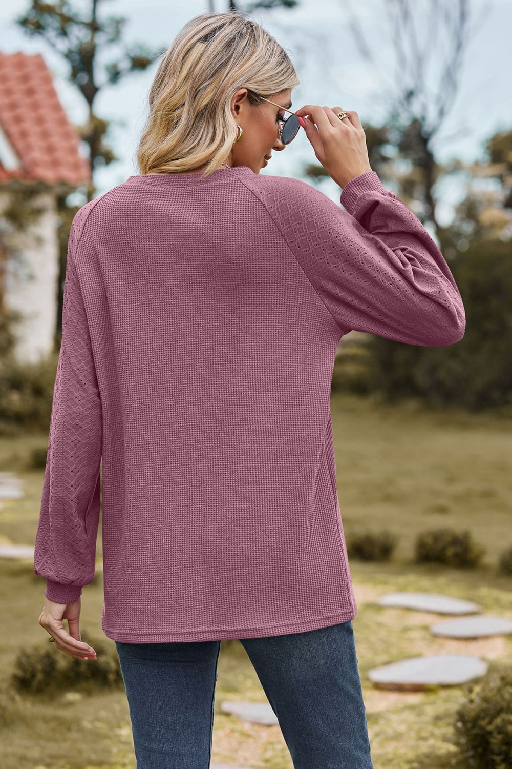 Round Neck Raglan Sleeve Sweatshirt BLUE ZONE PLANET