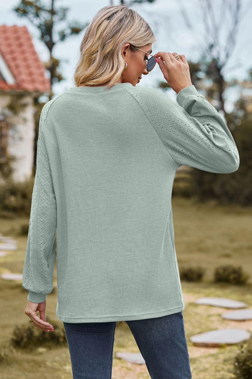 Round Neck Raglan Sleeve Sweatshirt BLUE ZONE PLANET