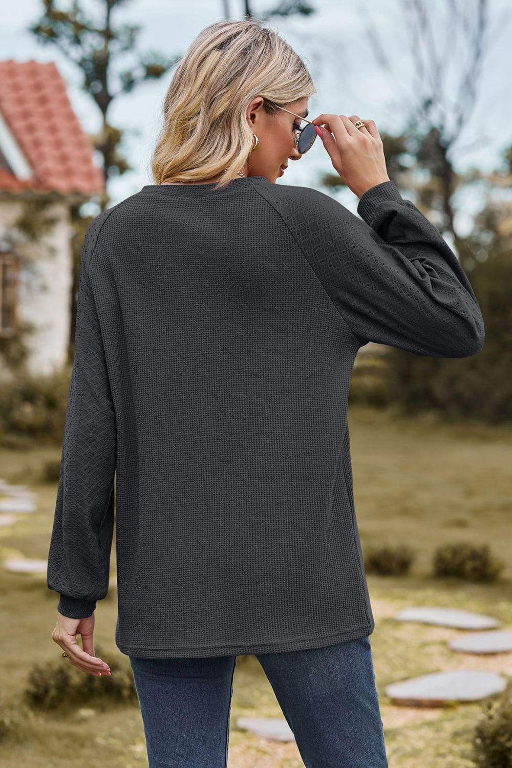 Round Neck Raglan Sleeve Sweatshirt BLUE ZONE PLANET