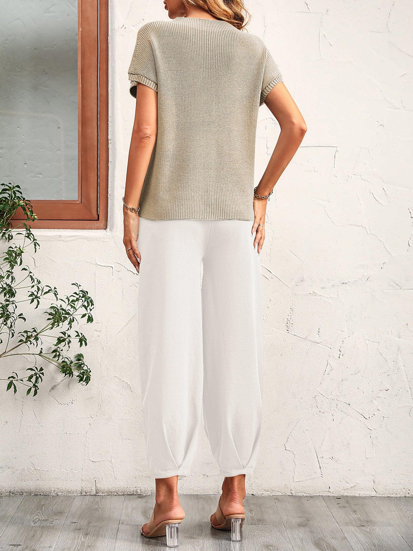 Round Neck Raglan Sleeve Tee and Long Pants Set BLUE ZONE PLANET