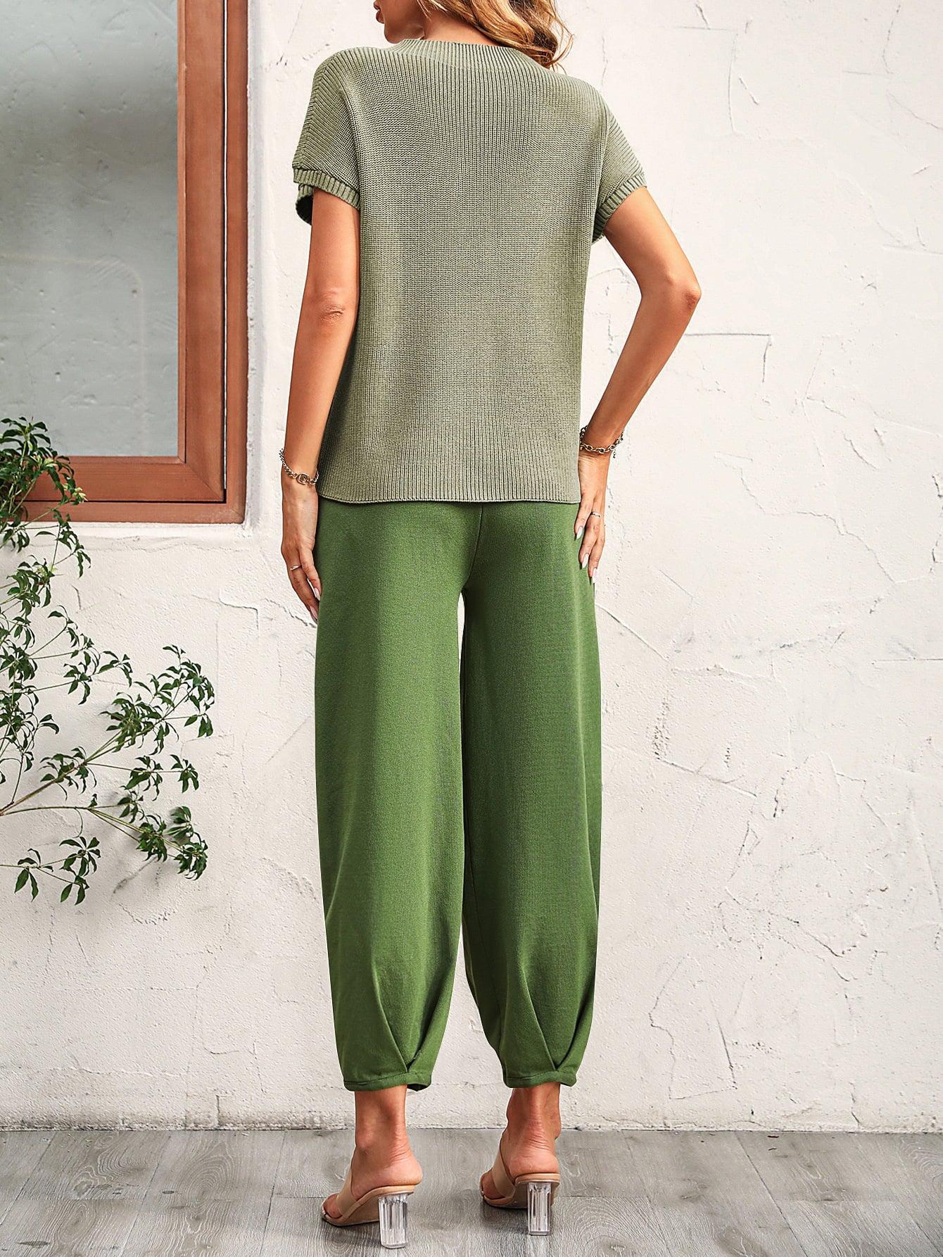 Round Neck Raglan Sleeve Tee and Long Pants Set BLUE ZONE PLANET