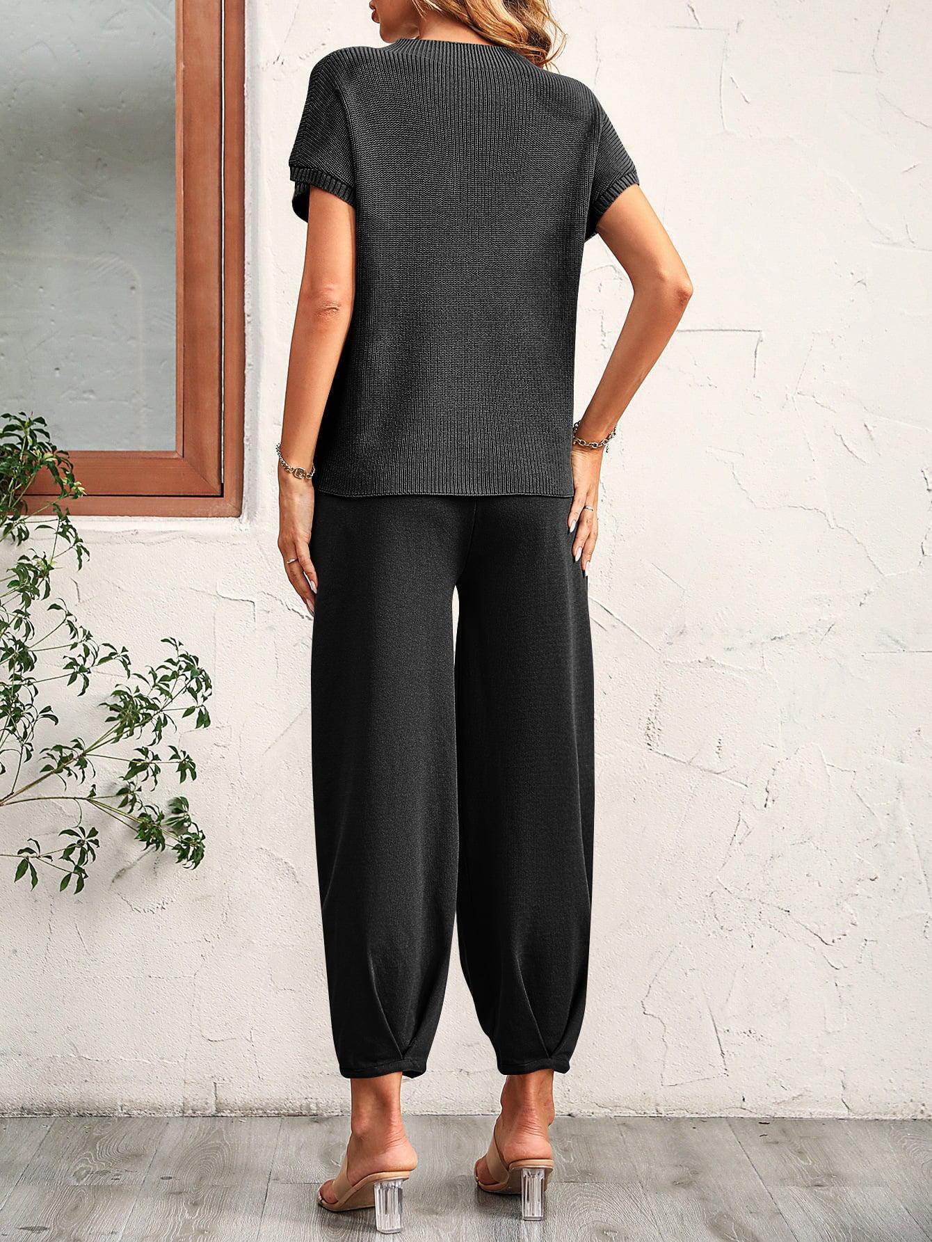 Round Neck Raglan Sleeve Tee and Long Pants Set BLUE ZONE PLANET