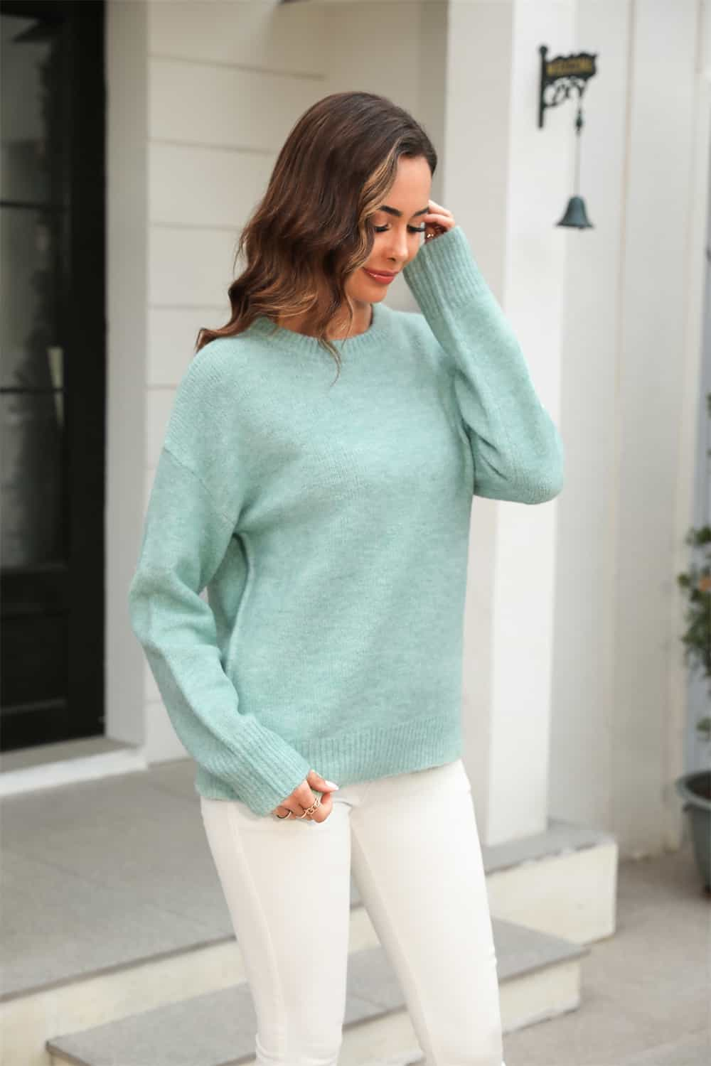 Round Neck Ribbed Long Sleeve Sweater BLUE ZONE PLANET