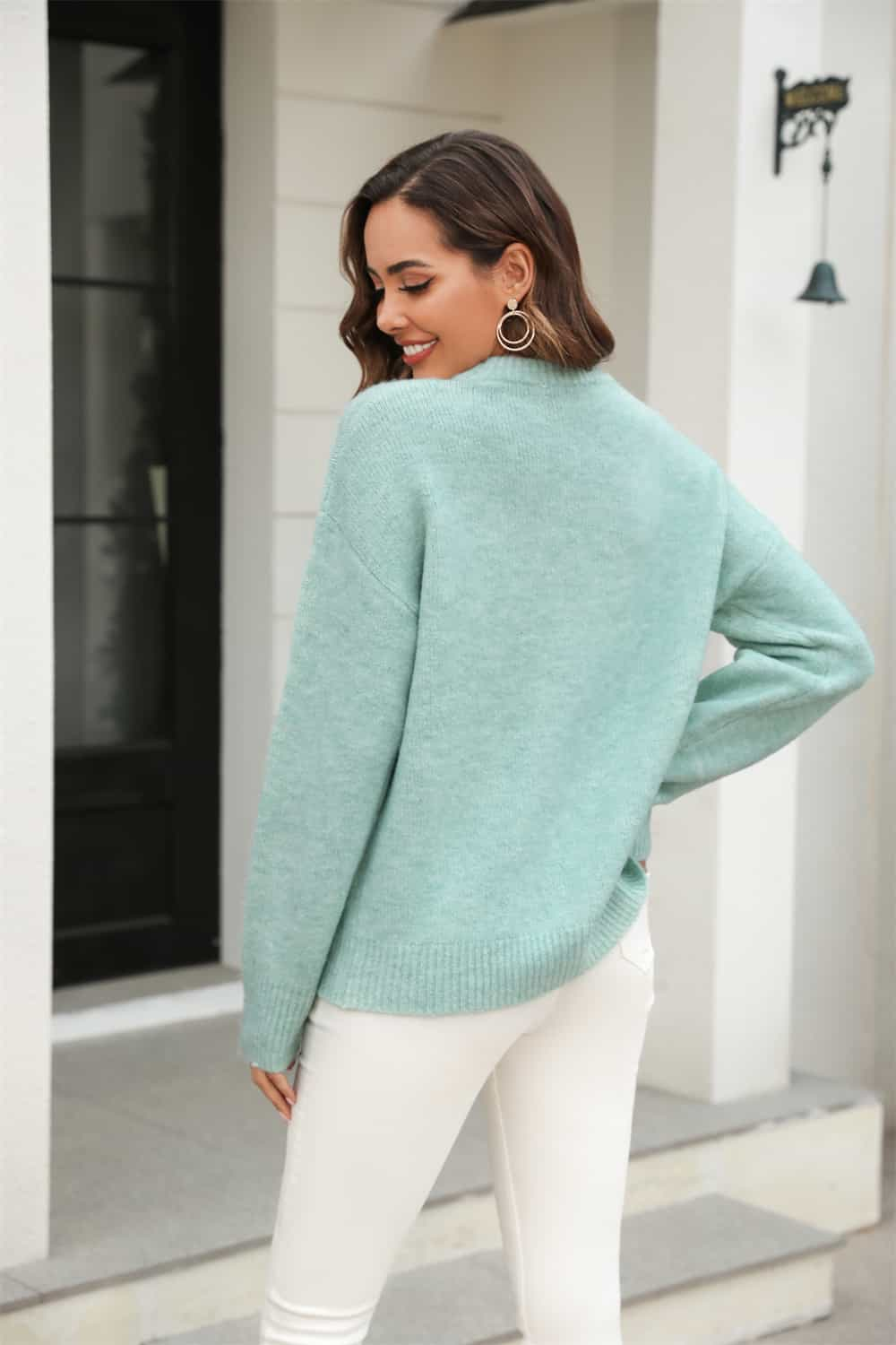 Round Neck Ribbed Long Sleeve Sweater BLUE ZONE PLANET