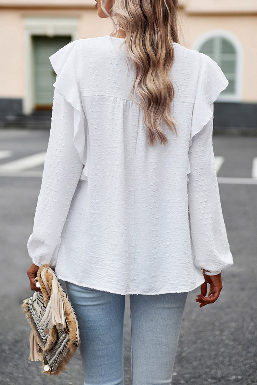 Round Neck Ruffled Blouse BLUE ZONE PLANET