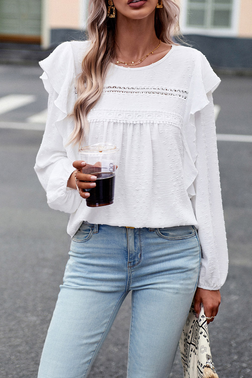 Round Neck Ruffled Blouse BLUE ZONE PLANET