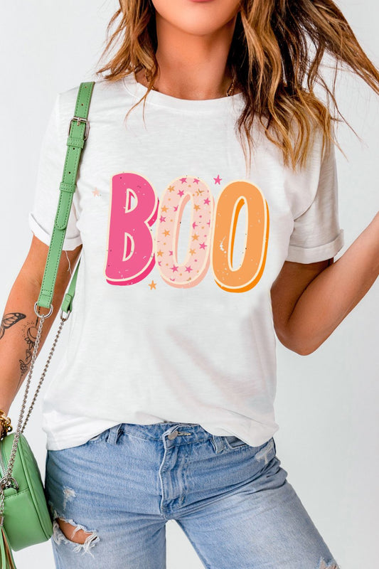 Round Neck Short Sleeve BOO Graphic T-Shirt BLUE ZONE PLANET