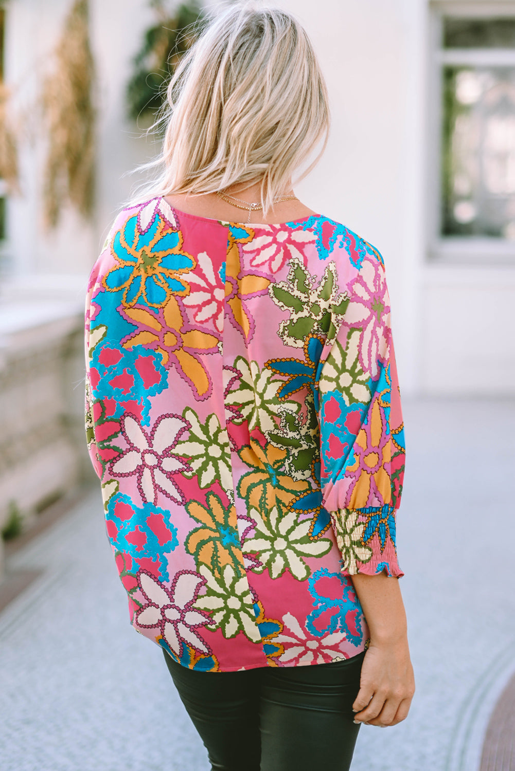 Round Neck Short Sleeve Blouse BLUE ZONE PLANET