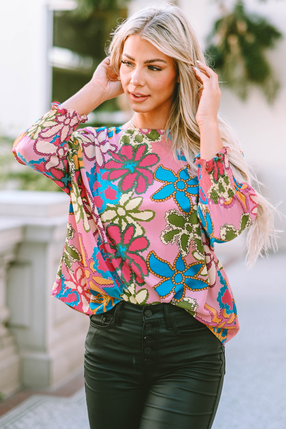 Round Neck Short Sleeve Blouse BLUE ZONE PLANET