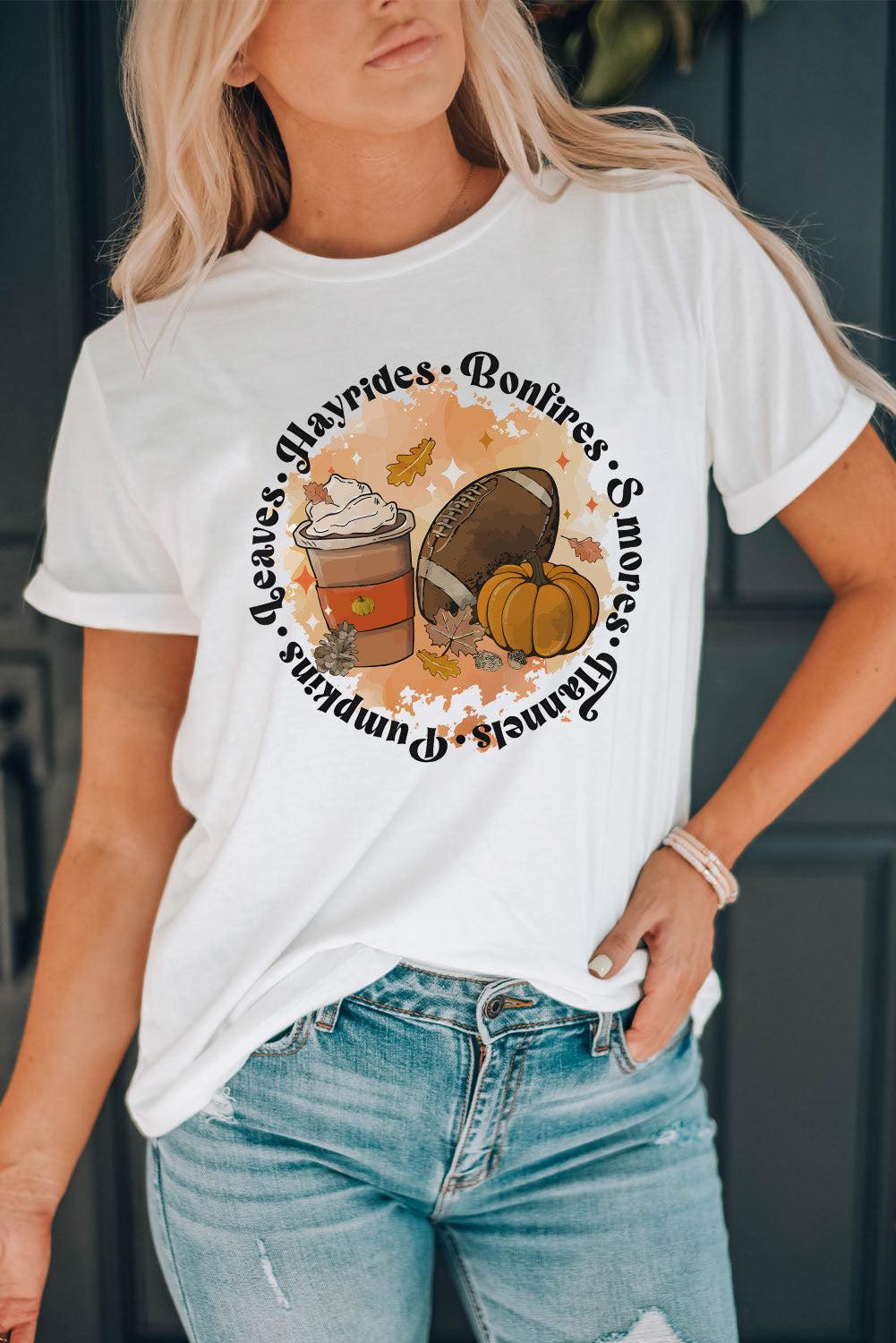 Round Neck Short Sleeve Pumpkin Latte Graphic Tee BLUE ZONE PLANET