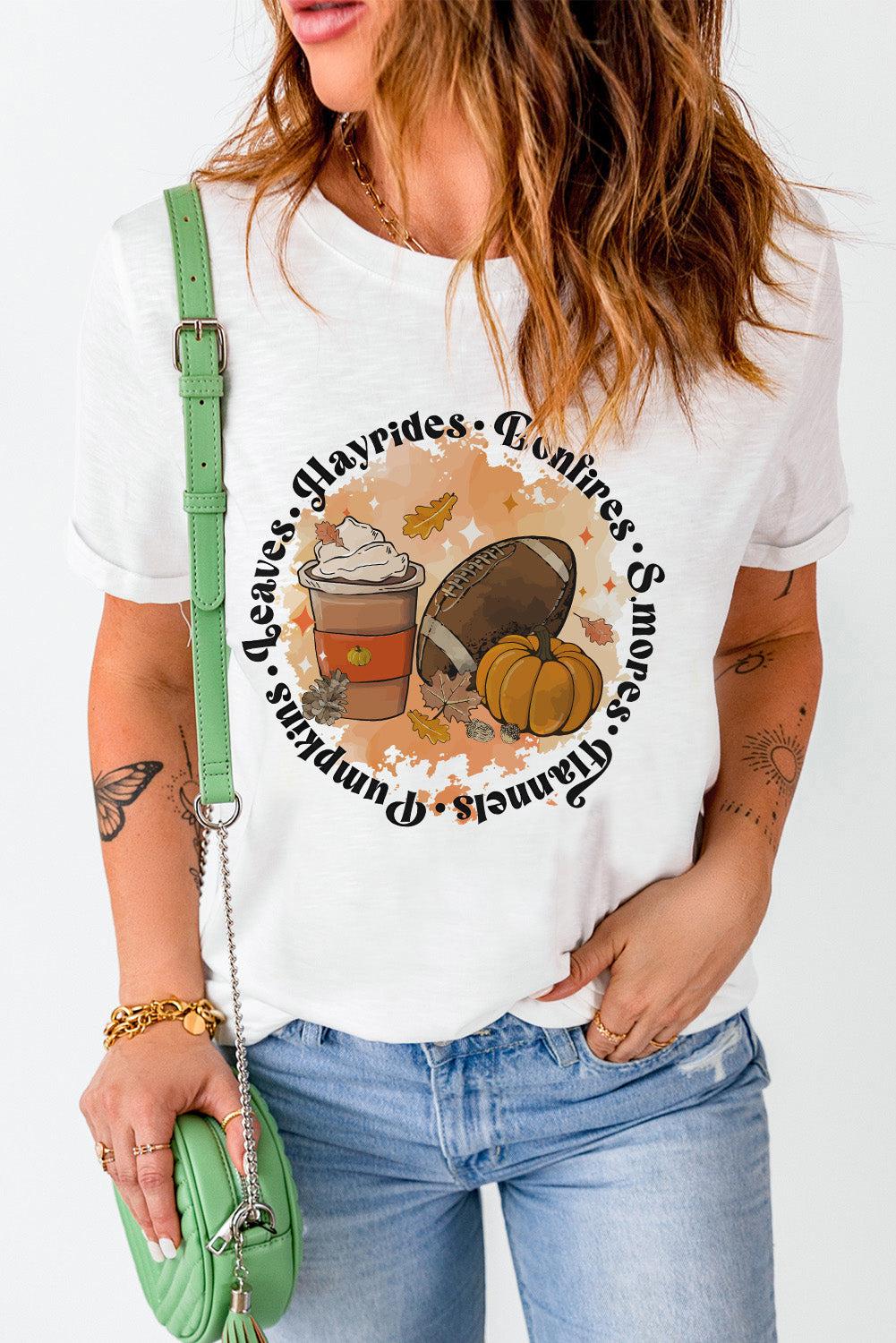 Round Neck Short Sleeve Pumpkin Latte Graphic Tee BLUE ZONE PLANET