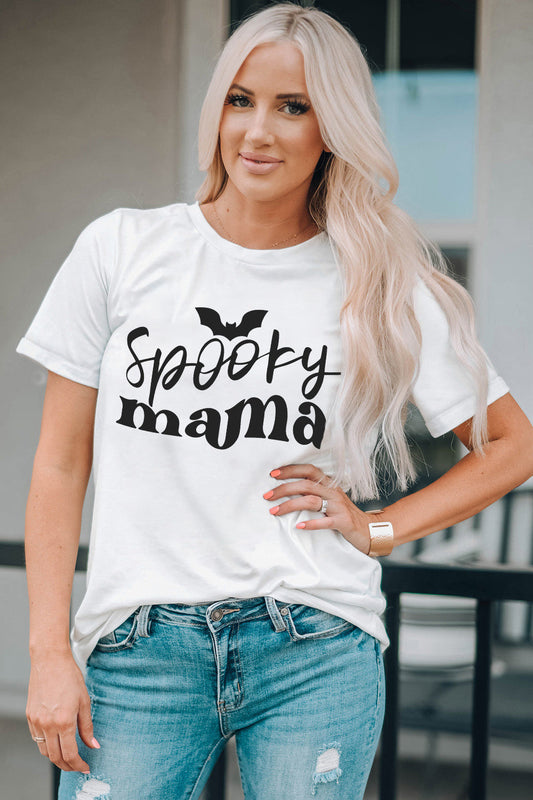 Round Neck Short Sleeve SPOOKY MAMA Graphic T-Shirt BLUE ZONE PLANET
