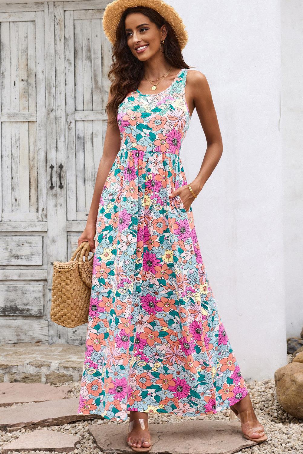 Round Neck Sleeveless Maxi Dress with Pockets BLUE ZONE PLANET