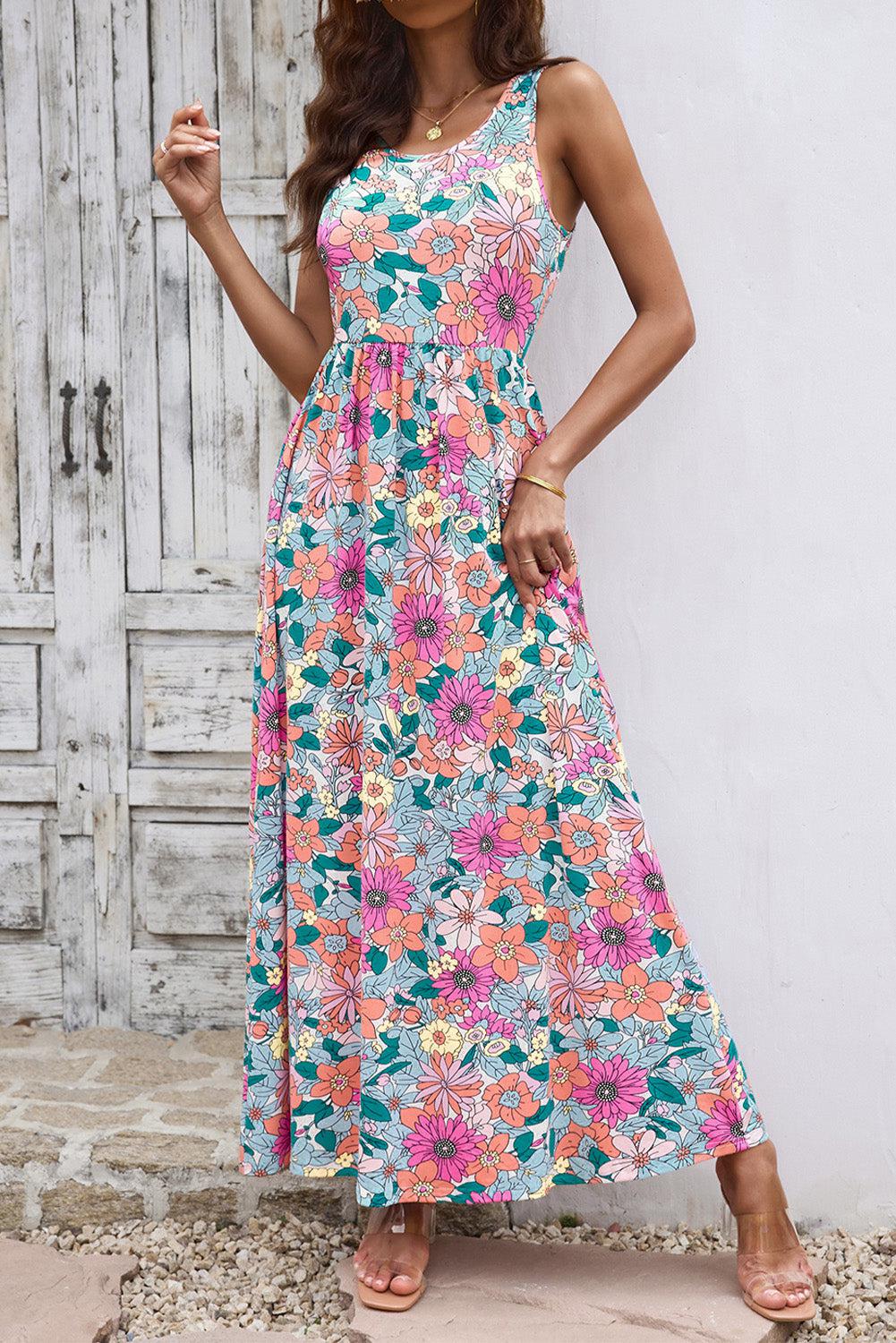 Round Neck Sleeveless Maxi Dress with Pockets BLUE ZONE PLANET