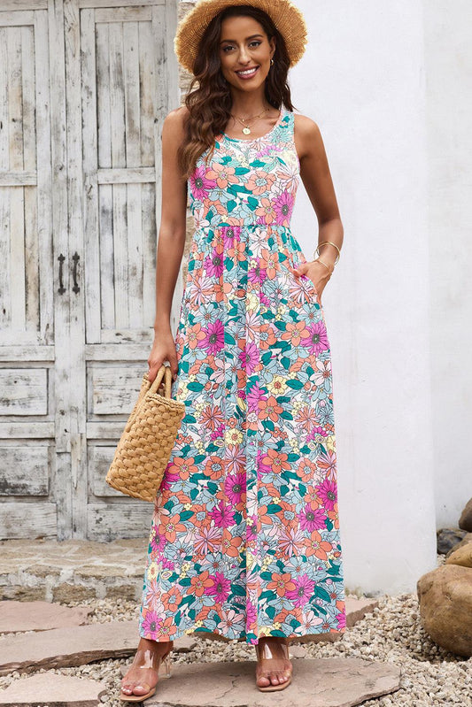 Round Neck Sleeveless Maxi Dress with Pockets BLUE ZONE PLANET