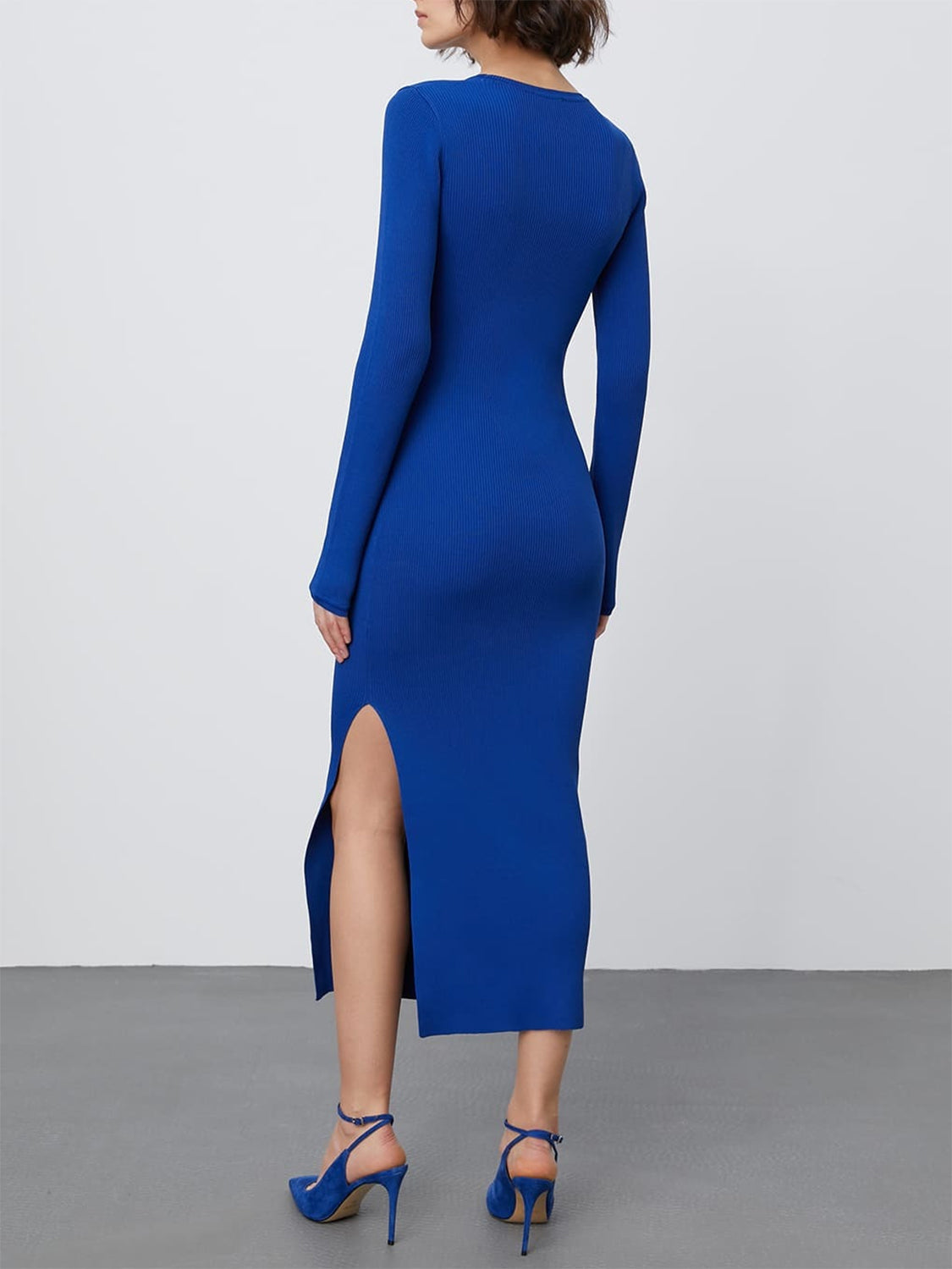 Round Neck Slit Sweater Dress BLUE ZONE PLANET