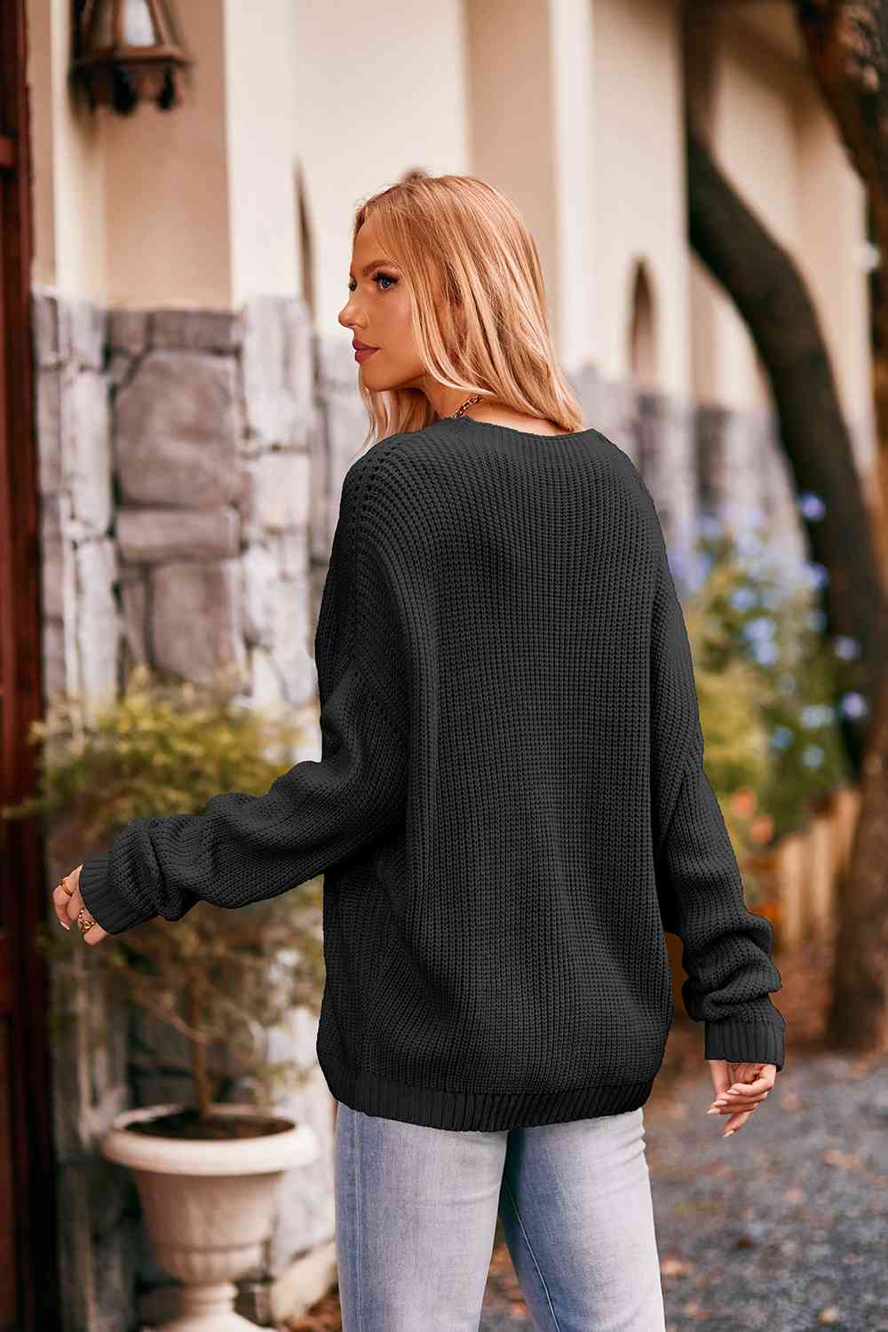 Round Neck Sweater with Pocket BLUE ZONE PLANET