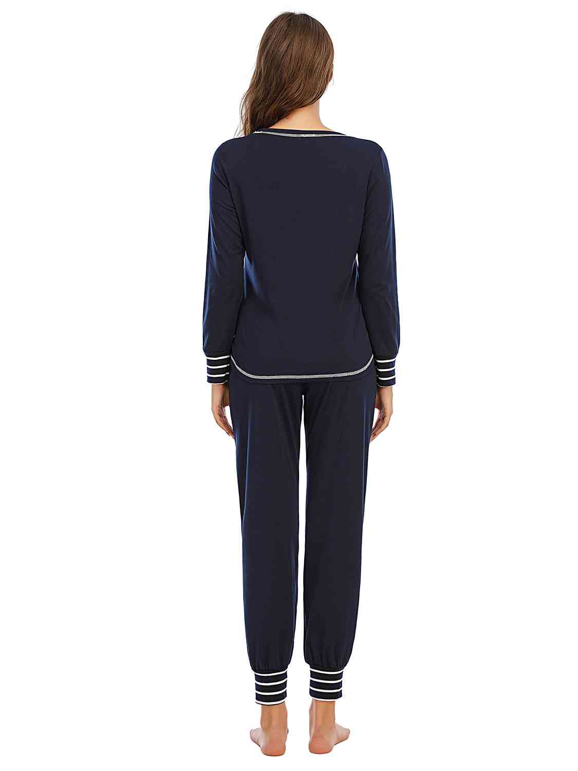 Round Neck Top and Pants Lounge Set BLUE ZONE PLANET