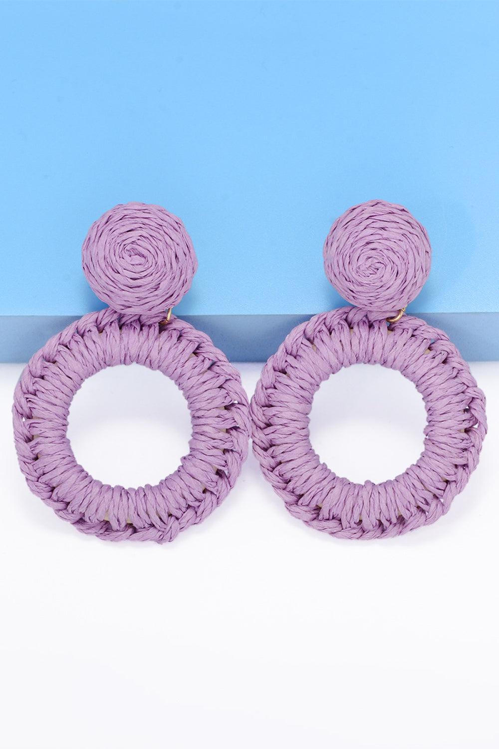 Round Shape Raffia Grass Dangle Earrings BLUE ZONE PLANET