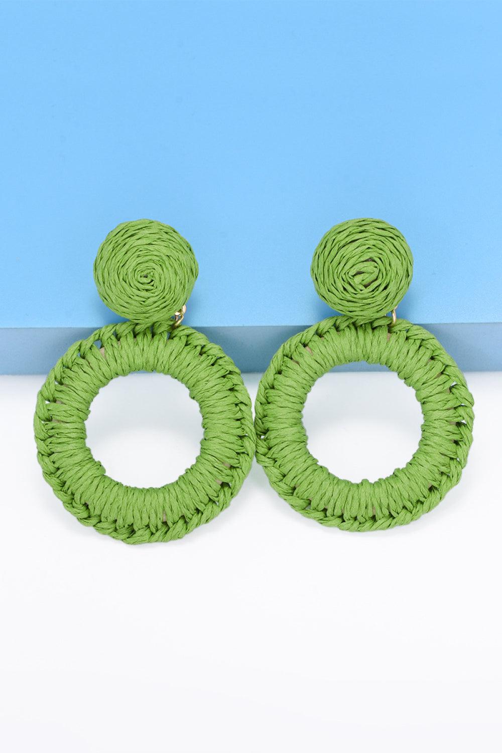 Round Shape Raffia Grass Dangle Earrings BLUE ZONE PLANET