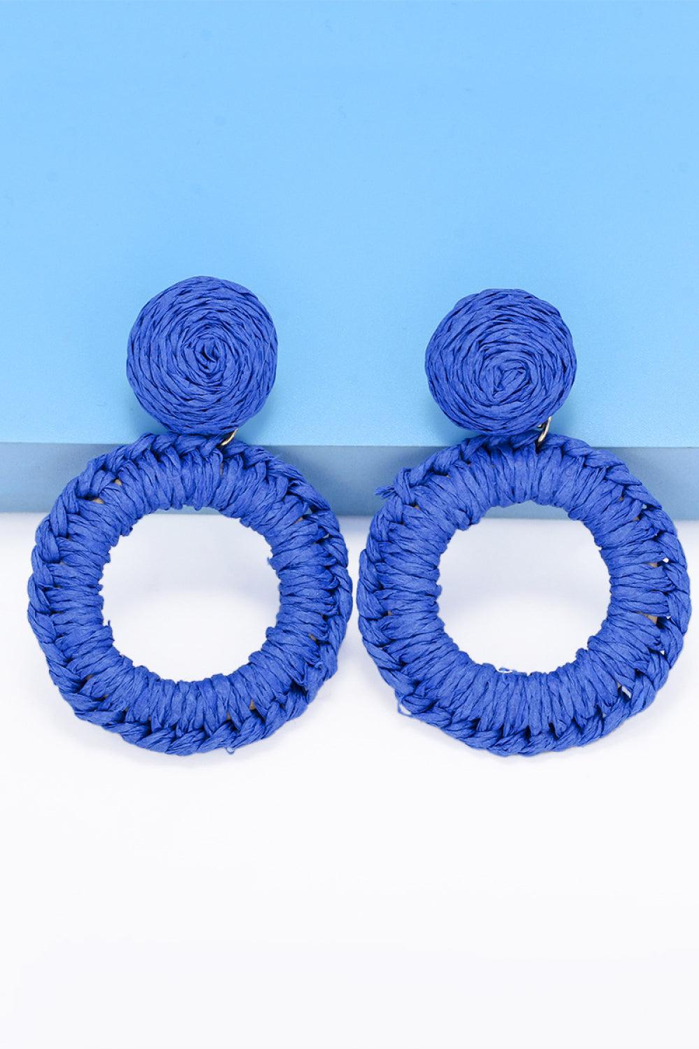 Round Shape Raffia Grass Dangle Earrings BLUE ZONE PLANET