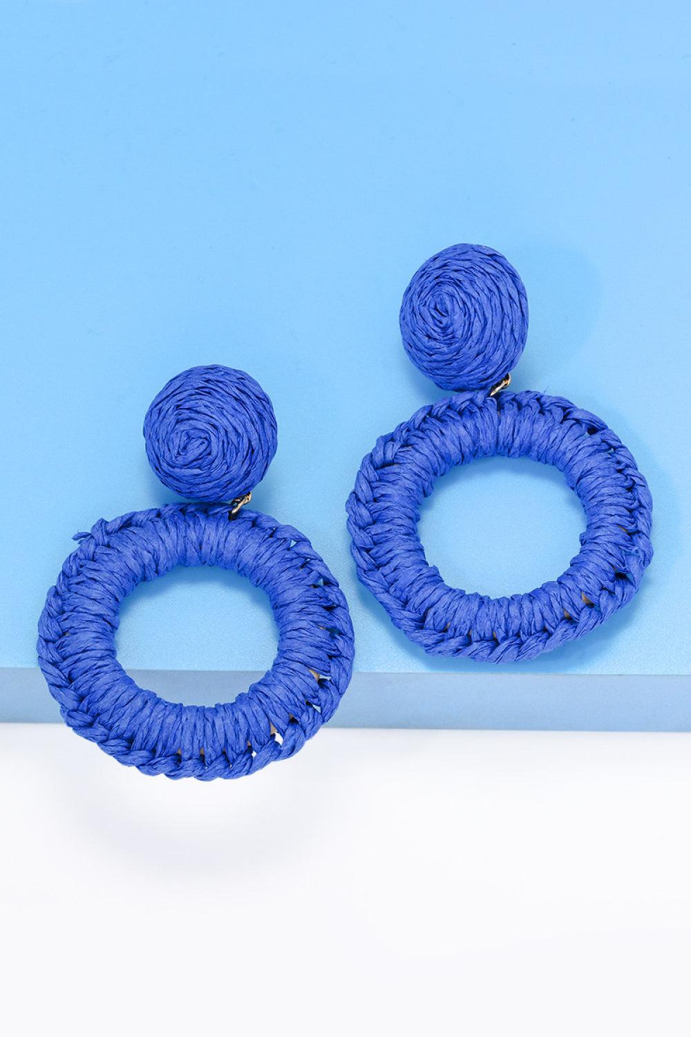 Round Shape Raffia Grass Dangle Earrings BLUE ZONE PLANET