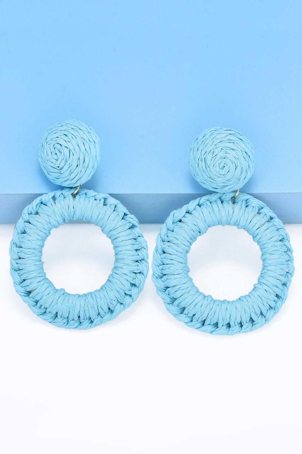 Round Shape Raffia Grass Dangle Earrings BLUE ZONE PLANET