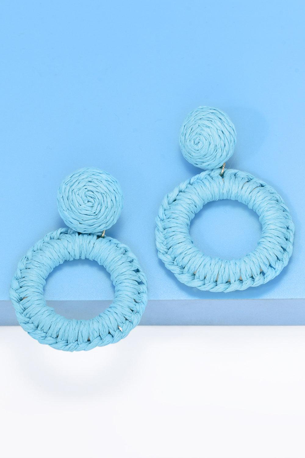 Round Shape Raffia Grass Dangle Earrings BLUE ZONE PLANET