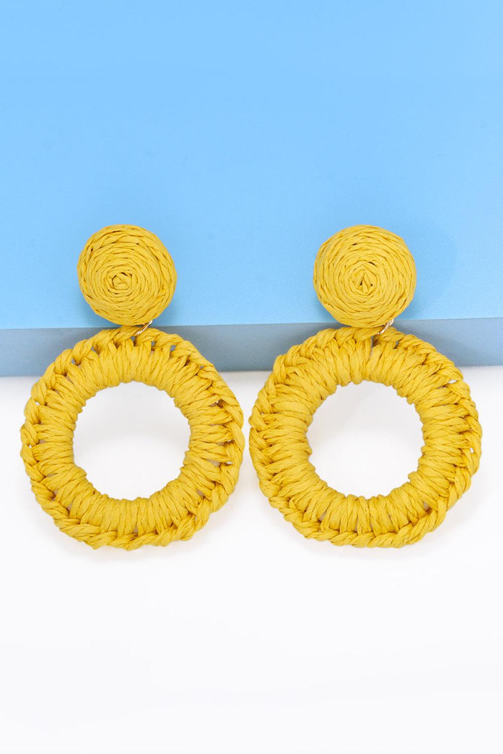 Round Shape Raffia Grass Dangle Earrings BLUE ZONE PLANET