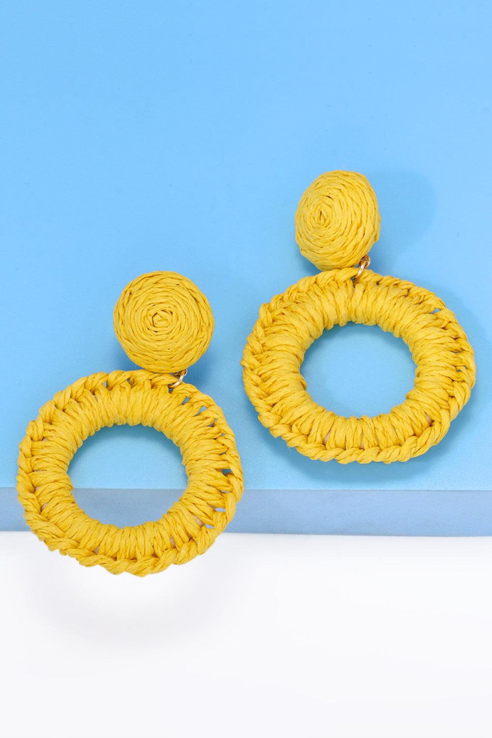 Round Shape Raffia Grass Dangle Earrings BLUE ZONE PLANET