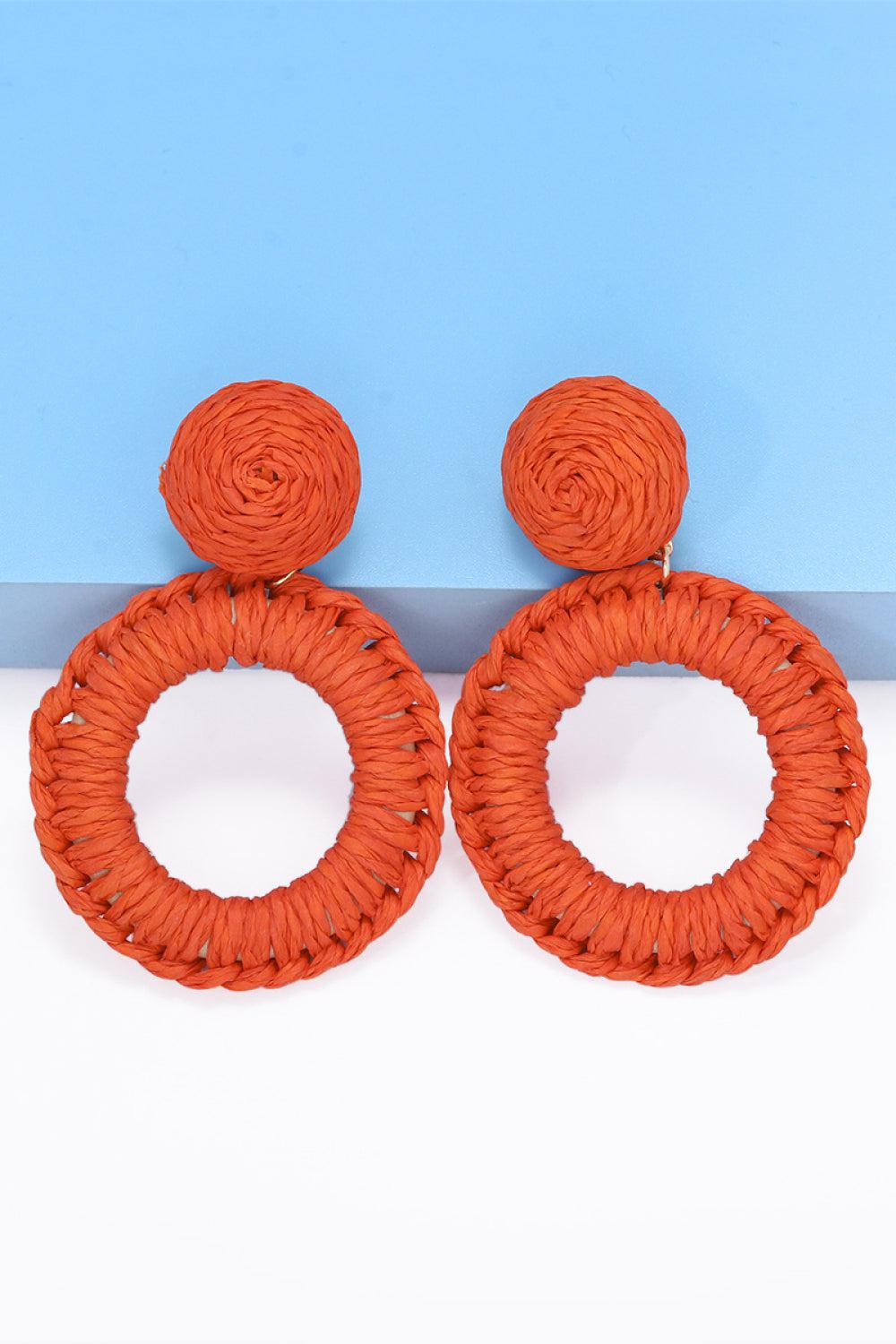 Round Shape Raffia Grass Dangle Earrings BLUE ZONE PLANET