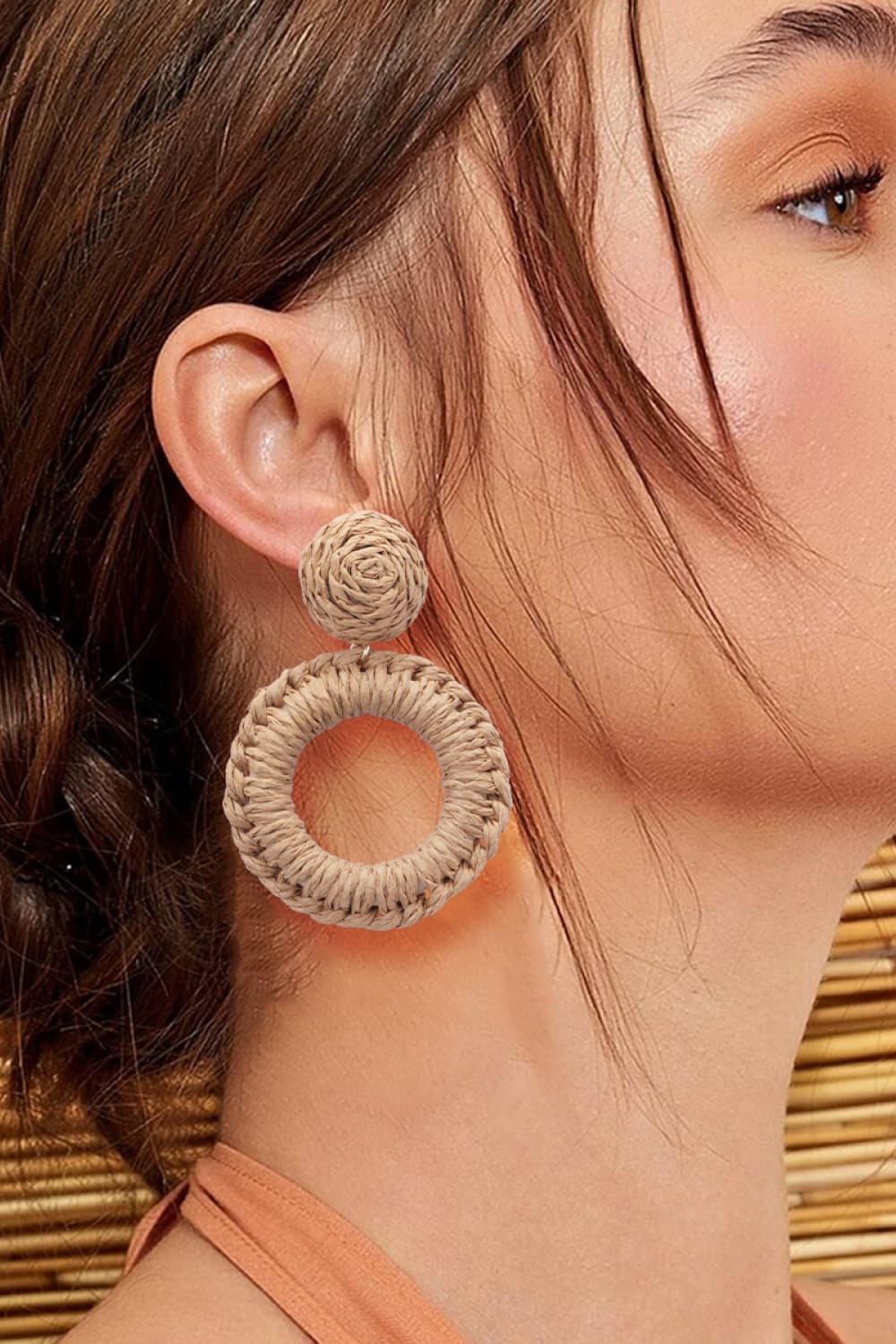 Round Shape Raffia Grass Dangle Earrings BLUE ZONE PLANET