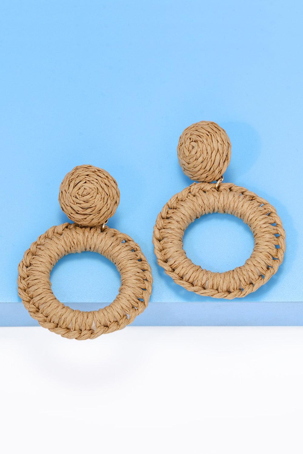 Round Shape Raffia Grass Dangle Earrings BLUE ZONE PLANET