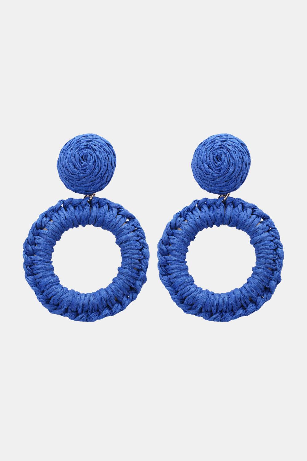 Round Shape Raffia Grass Dangle Earrings BLUE ZONE PLANET