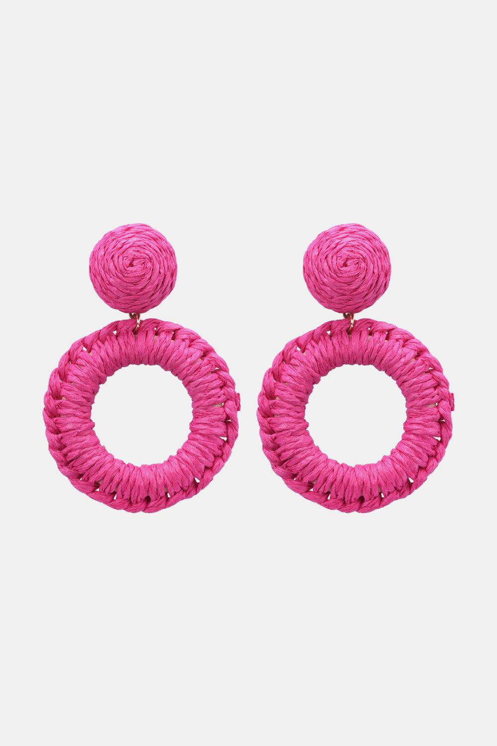 Round Shape Raffia Grass Dangle Earrings BLUE ZONE PLANET