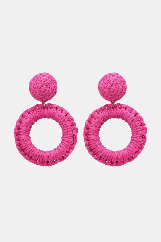 Round Shape Raffia Grass Dangle Earrings BLUE ZONE PLANET