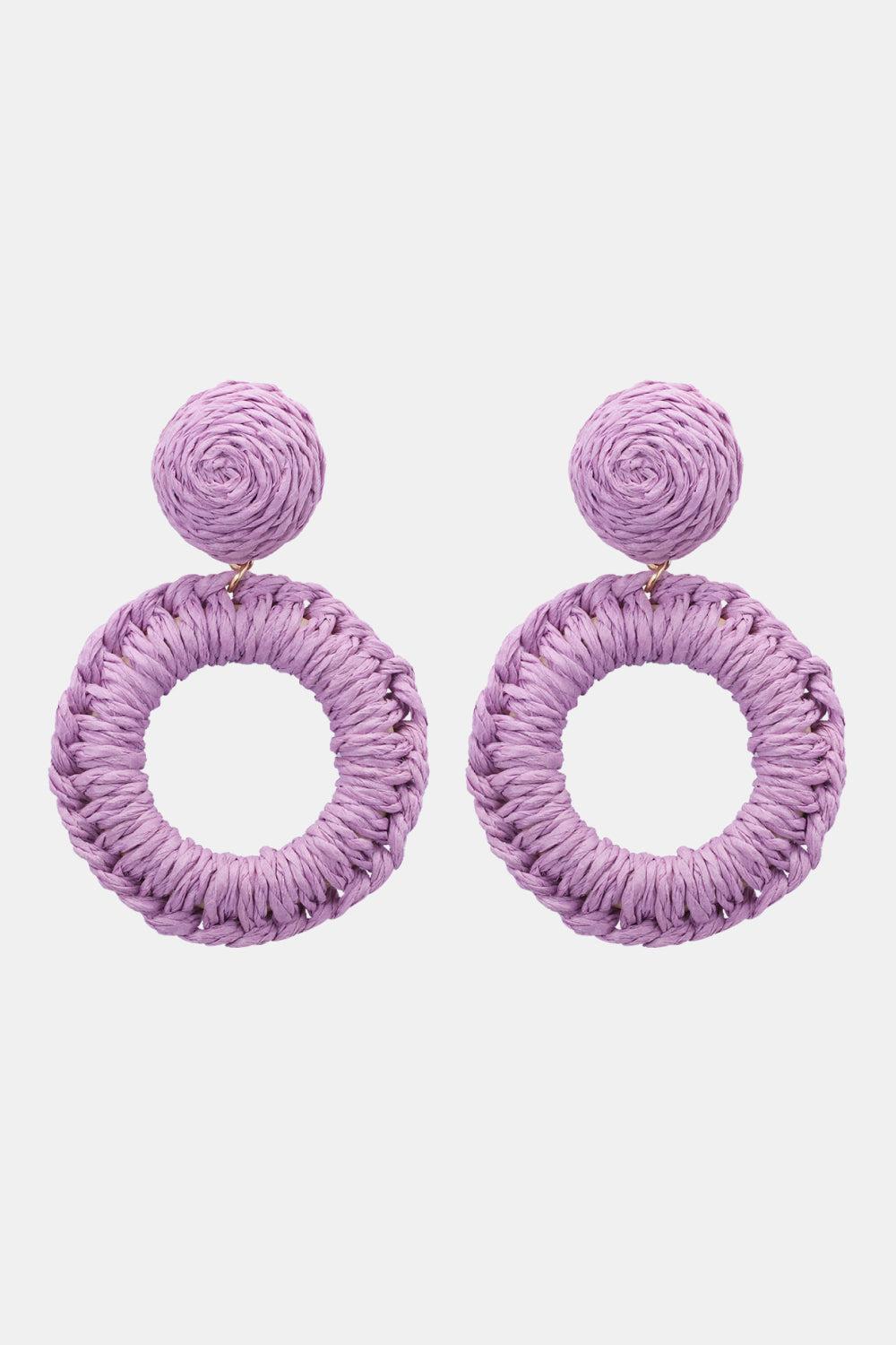 Round Shape Raffia Grass Dangle Earrings BLUE ZONE PLANET