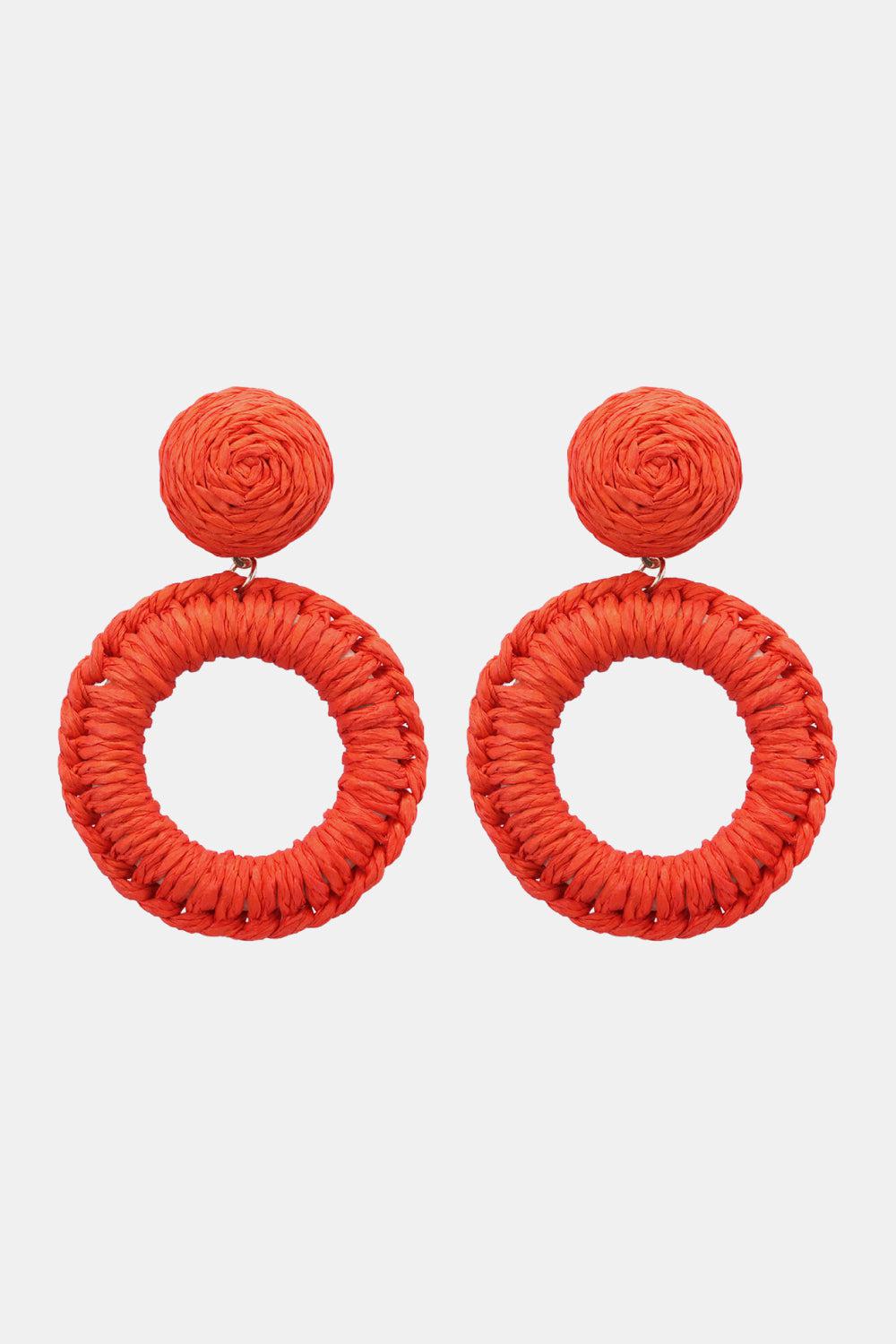 Round Shape Raffia Grass Dangle Earrings BLUE ZONE PLANET