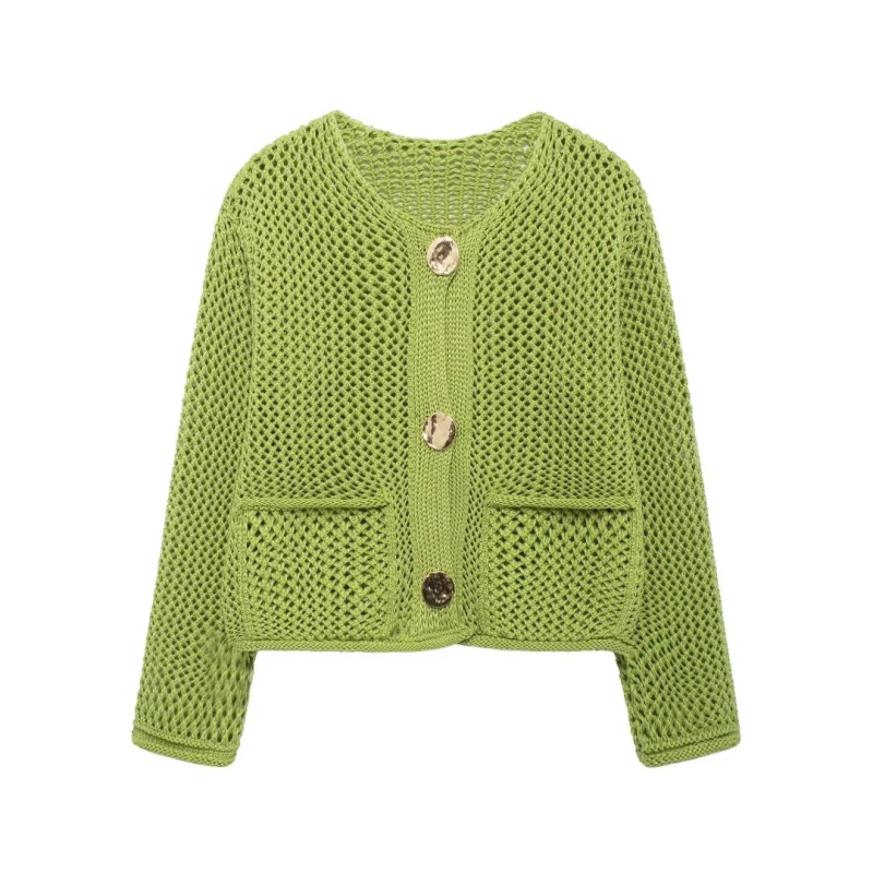 Betty's Chunky Needle Long Sleeve Big Button Sweater-TOPS / DRESSES-[Adult]-[Female]-Green-S-2022 Online Blue Zone Planet