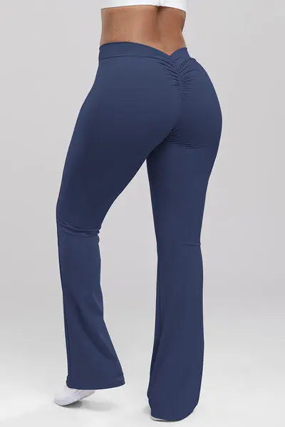 Ruched High Waist Bootcut Active Pants BLUE ZONE PLANET