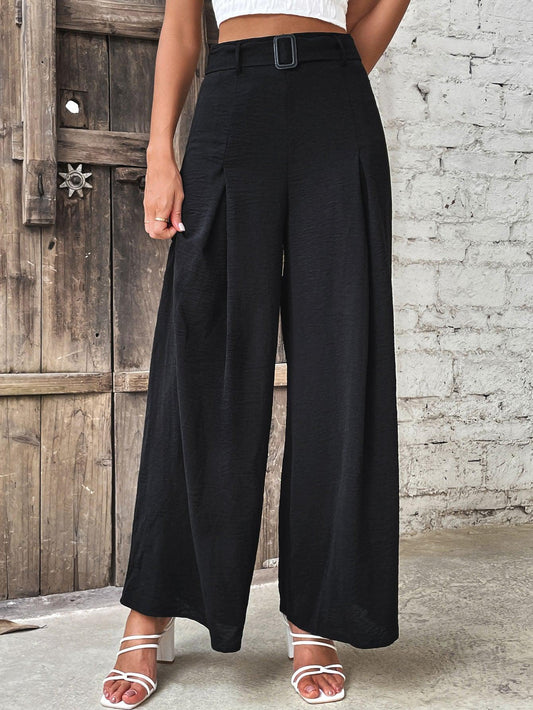 Ruched High Waist Wide Leg Pants BLUE ZONE PLANET