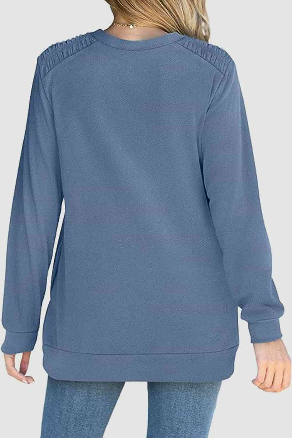 Ruched Round Neck Sweatshirt BLUE ZONE PLANET