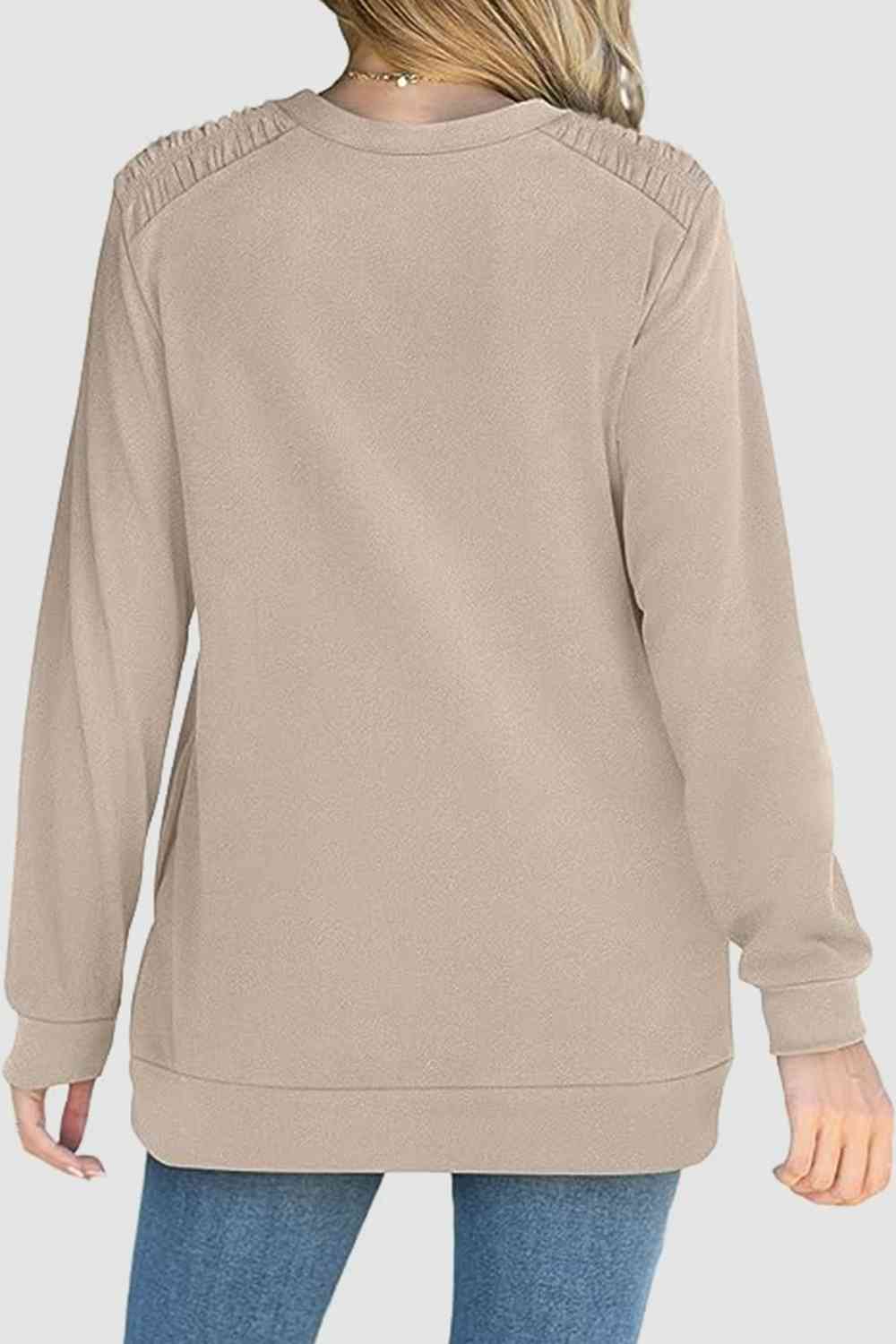 Ruched Round Neck Sweatshirt BLUE ZONE PLANET