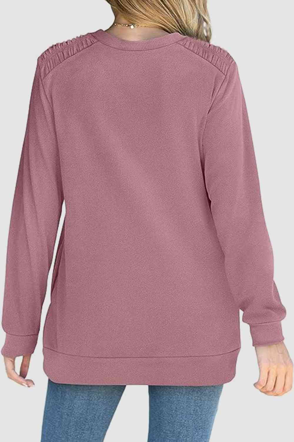 Ruched Round Neck Sweatshirt BLUE ZONE PLANET