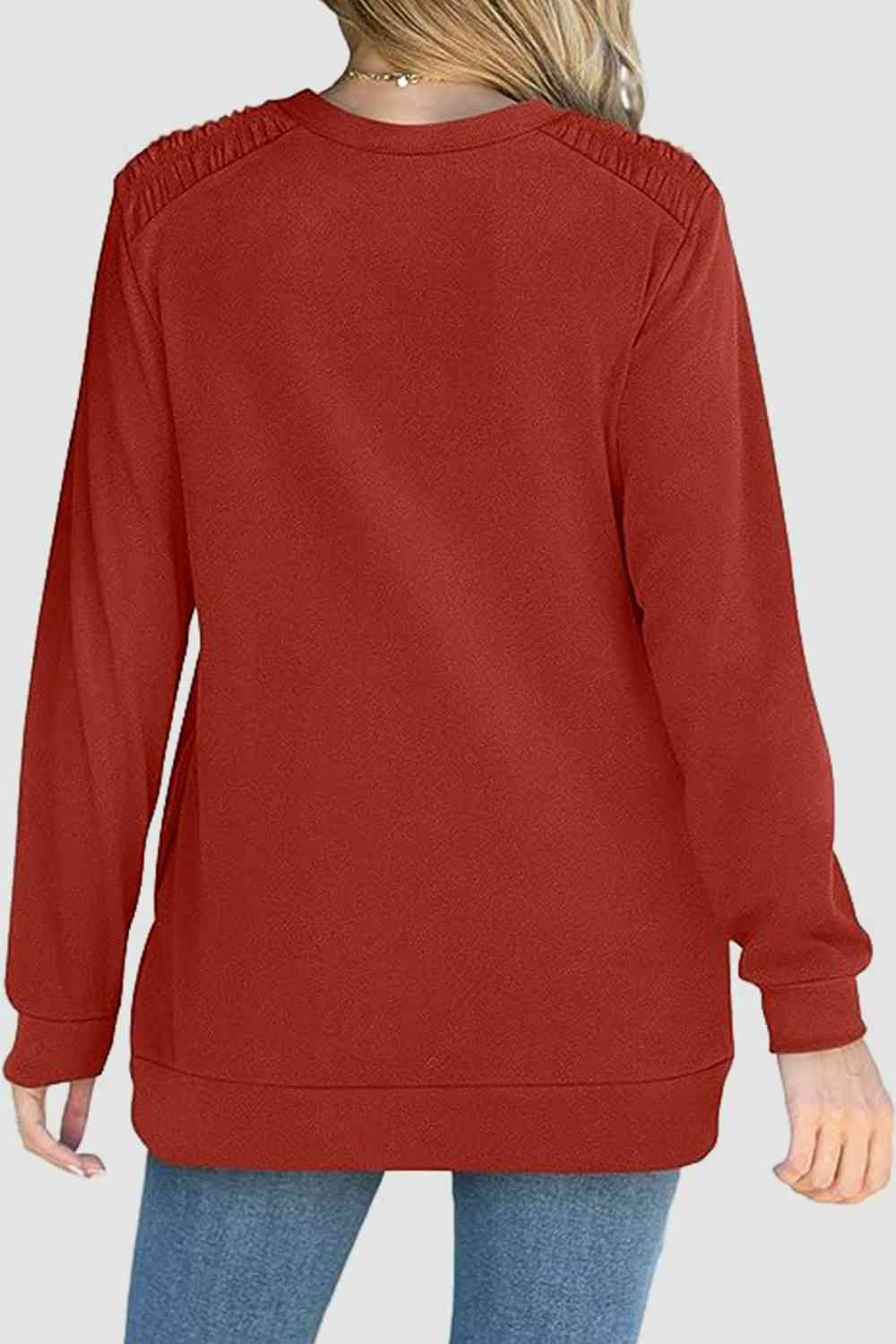 Ruched Round Neck Sweatshirt BLUE ZONE PLANET