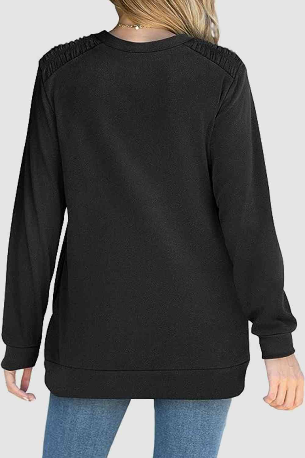 Ruched Round Neck Sweatshirt BLUE ZONE PLANET